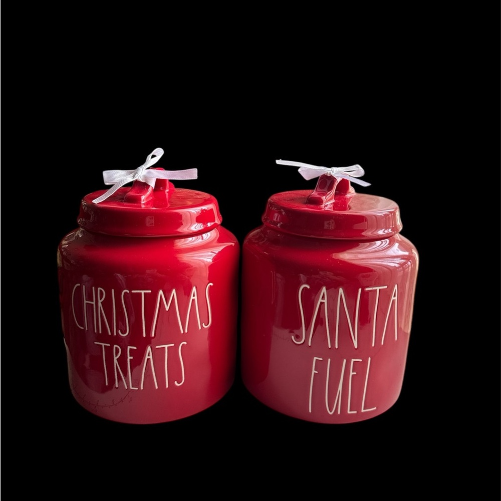 RAE DUNN Red Christmas Treats and Santa Fuel Jars